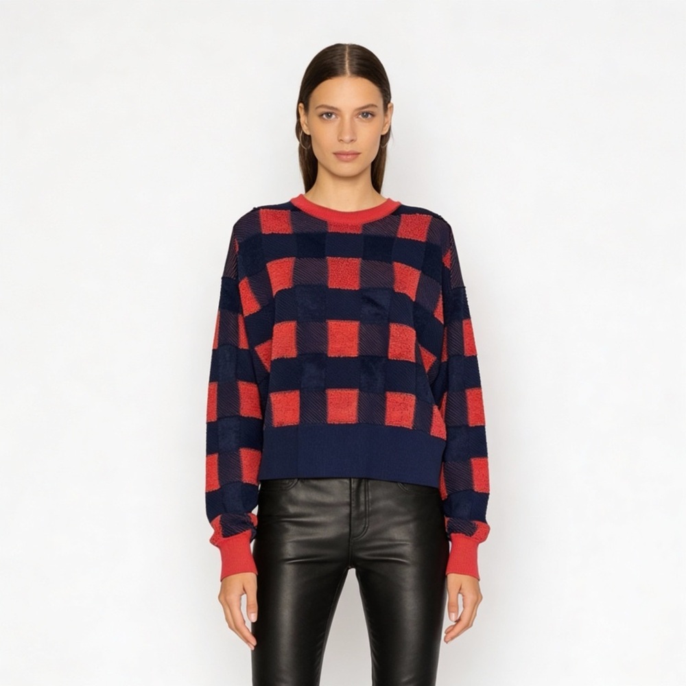 RAG & BONE Ridley Gingham Pullover Blue Coral Size Large NEW